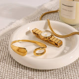 MINIMALIST IRREGULAR OPEN CUFF IN 18K GOLD STEEL_CWAJE4863