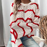 Wavy Flared Long-Sleeved Hollowed-Out Sweater