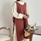 Waistband Cotton Linen Aprons With Pockets_Cwmm3289
