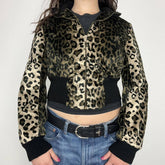 Turtleneck Ribbed Patchwork Leopard Velvet Jacket
