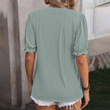 Solid Color V Neck Ear Of Wheat Short Sleeved Top_Cwtts0898