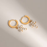 18K GOLD INLAID RHINESTONE PEARL CROSS EARRINGS_CWAHA0898