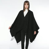 SOLID COLOR FRINGED HOODED BLANKET SHAWL CLOAK_CWASC0314