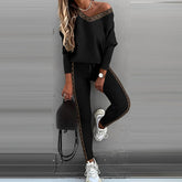 Splicing Casual Jacket And Trousers Two-Piece Set