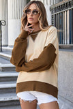Two-Tone Round-Neck Loose Pullover Hoodie