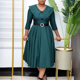 SOLID COLOR FASHIONABLE A LINE PLUS SIZE DRESS_CWDMD3670