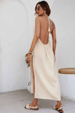 Woven Elegant Backless Seaside Halter Maxi Dress