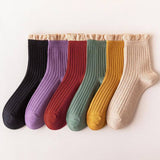 CUTE RUFFLE EDGE LACE MID CREW SOCKS FOR WOMENS_CWMS0141