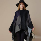 DOUBLE SIDED PLAID FAUX CASHMERE SHAWL CAPE_CWASC2136