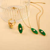 18K STEEL NECKLACE RING SET WITH AFRICAN JADE_CWMM8875