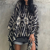 PULLOVER KNITTED CAPE SHAWL BAT PRINT TASSEL SHAWL_CWASC1539