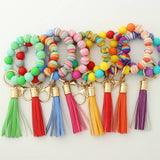 COLORFUL SILICONE BEAD BRACELET WITH WOOD KEYCHAIN_CWAB5108