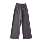 Solid Color Slacks With Loose Waist Large Pockets