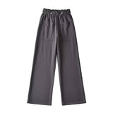 Solid Color Slacks With Loose Waist Large Pockets