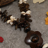 Wooden Beads Coconut Shell Flower Heart Necklace_Cwmm4399