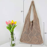 Cwab4575_Solid Knit Hollow Woven Shoulder Tote Bag