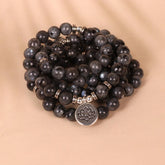 LOTUS PENDANT 108 BLACK GLITTER BEADED BRACELET_CWAJE3930