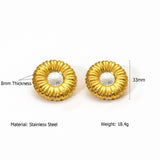 Vintage Round Ribbed Stainless Steel Earrings_Cwmm8910