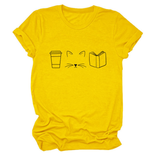 CUTE CAT LINE ART TEE COFFEE CUP PRINT SHIRT_CWTTSL0508
