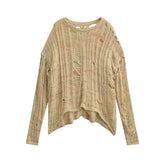 Womens Slouchy Crew-Neck Ripped Sweater