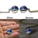 EARTH PATTERN CRYSTAL GLASS BALL PENDANT NECKLACE_CWMM0498