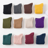 SOLID COLOR VERTICAL STRIPES COTTON CREW SOCKS_CWMS074