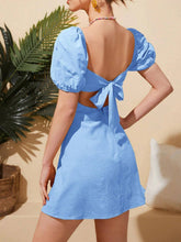 Square-Neck Puffed Sleeve High-Waisted Dress