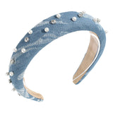 SIMPLE DENIM FAUX PEARL RHINESTONE HEADBAND_CWAHA2263