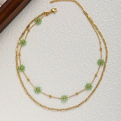 SMILEY FACE FLOWER GLASS BEAD NECKLACE_CWMM3643