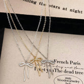 Womens Micro-Inlaid Zirconia Bow Necklace