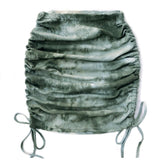 KNITTED DRAWSTRING SKIRT TIE DYE PLEATED SKIRT_CWBSS0409