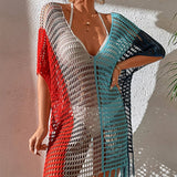 COLORFUL SEXY TASSEL HOLLOW BIKINI BEACH COVER UP_CWMW0669