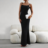Solid Color Sexy Style Slim Suspender Long Dress