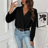V-Neck Solid Color Long Sleeve Sexy Jumpsuit