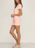 Solid Color Short-Sleeved Dress With Hem Lace