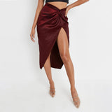 IRREGULAR SOLID COLOR SATIN HIP LENGTH SKIRT_CWBSS0389