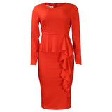 SOLID COLOR HIP WRAPPED PLUS SIZE RUFFLED DRESS_CWDMD3705