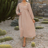 Square Collar Plaid Loose Swing Mid-Length Dress