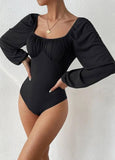 Square Neck Long Sleeve Puffed Sleeve Jumpsuit