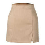 SUEDE HIP HUGGING MINISKIRT HIGH WAIST ZIPPER SKIRT_CWAB4796