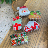 Christmas Hair Claw - Santa Bell Gift House Clip_Cwaha07289