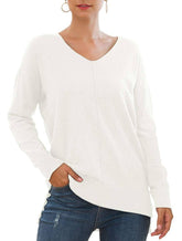 V-Neck Batwing Sleeve Solid Color Knit Sweater