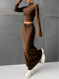 Solid Color Pants Long-Sleeved Top Two-Piece Set