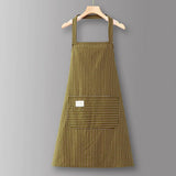 Cotton Striped Grid Kitchen Apron With Pocket_Cwmm10095