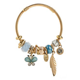 BEADED STEEL BRACELET WITH LEAF BUTTERFLY_CWMM8618