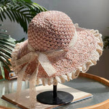 HAND WOVEN BOW FOLDABLE LACE STRAW HAT_CWAH1174
