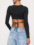 Solid Color Sexy Waist Strap Slim-Fit Top