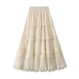 Wave Pleated Mesh Splicing Lace Skirt Cake Skirt_Cwbms0297