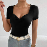 V-Neck, Slimming And Elegant Knitted T-Shirt