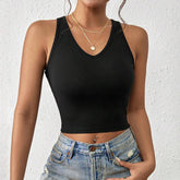 V-Neck, Slim, Short Hollowed-Out Patchwork Vest